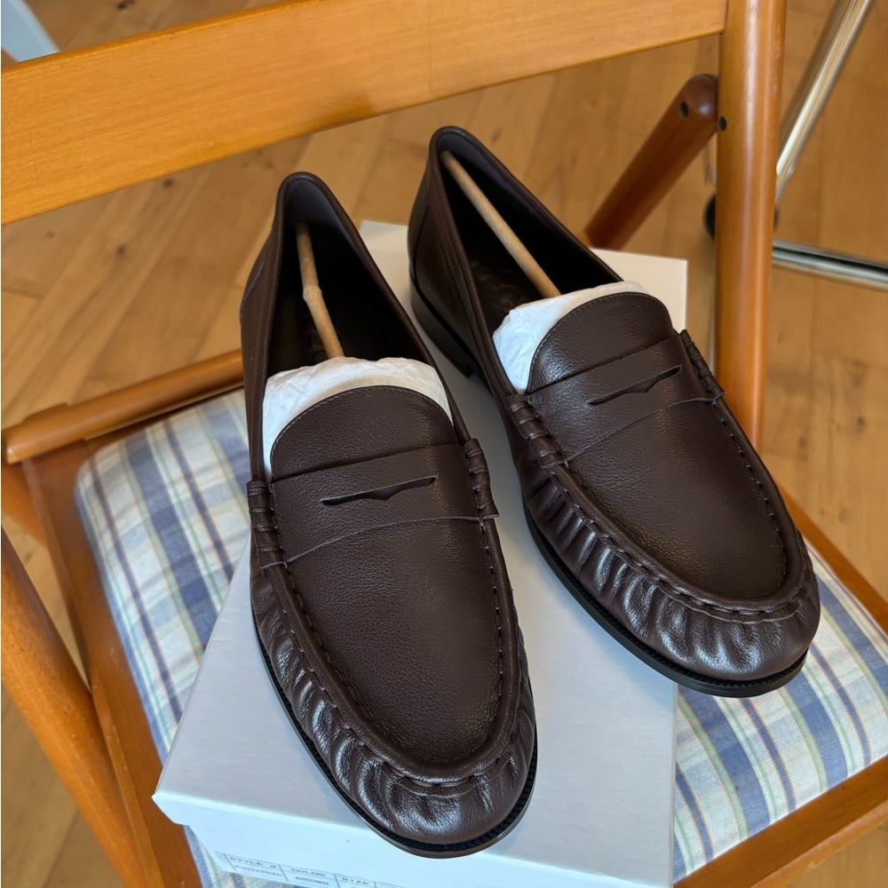 Women's Brown Leather Penny Loafers - Classic Slip-On Flats